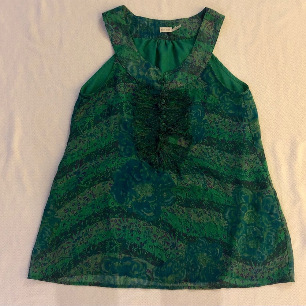 Blue Bird patterned sleeveless top. Medium